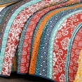 thumbnail image 5 of Chezmoi Collection Amara 3-Piece Boho Stripe Quilt Set, Floral Colorful Bohemian Printed Microfiber Lightweight Bedspread Set, Queen (100" x 95"), 5 of 9