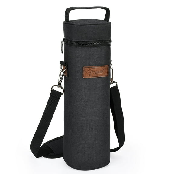 Tirrinia Single Wine Cooler Bags - Insulated & Padded Portable Wine Tote Carrier for Travel, BYOB Restaurant, Wine Tasting, Party, Great Christmas Gift for Wine Lover, Black