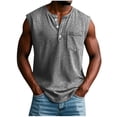 thumbnail image 4 of Dvprdro Fashion Causal Buttons Sleeveless Tank Tops for Men Summer Solid Casual Loose Comfortable T-Shirt Blouse, 4 of 7