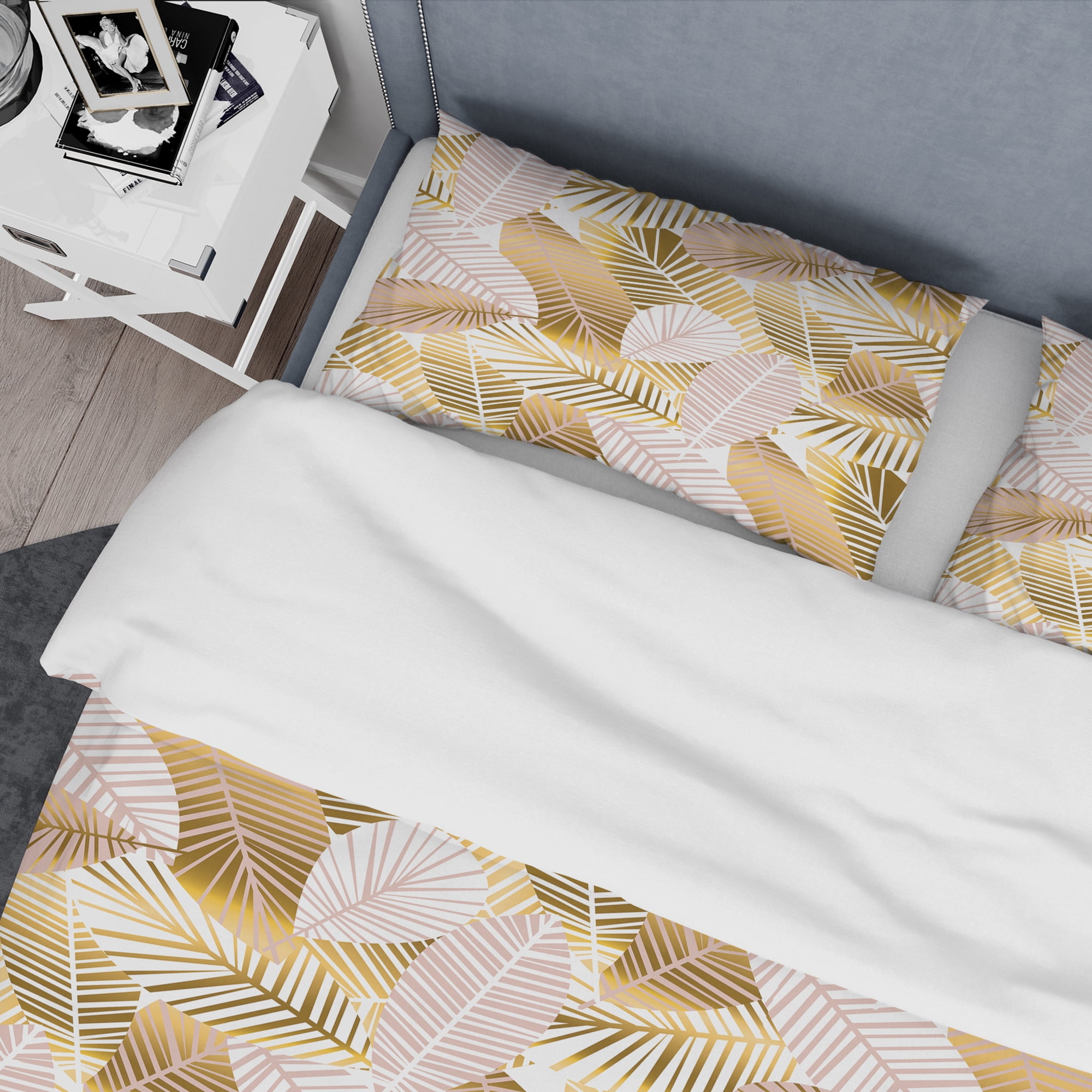 Designart 'Golden Palm Leaves II' Mid-Century Modern Duvet Cover Set