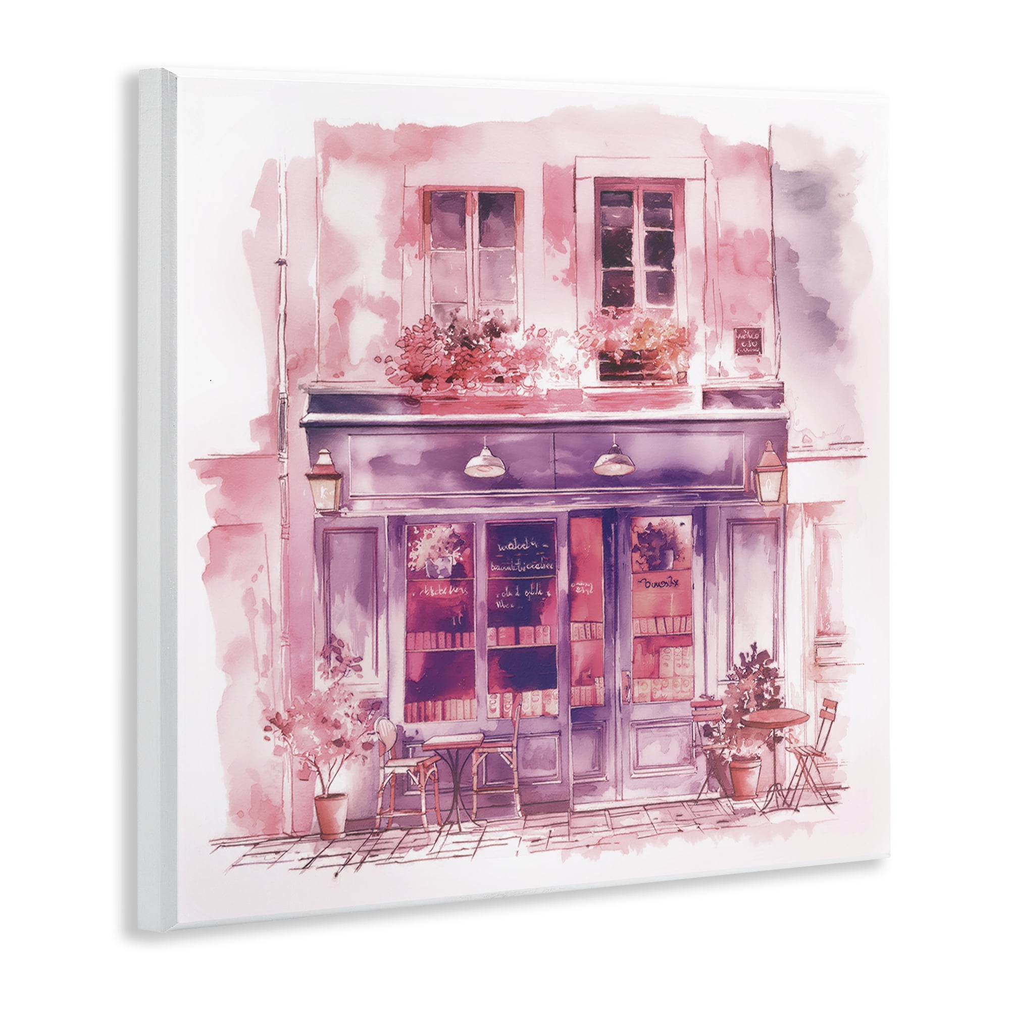Stupell Industries Pink Bistro Café Buildings & Architecture Painting Unframed Art Print Wall Art, 12 x 12