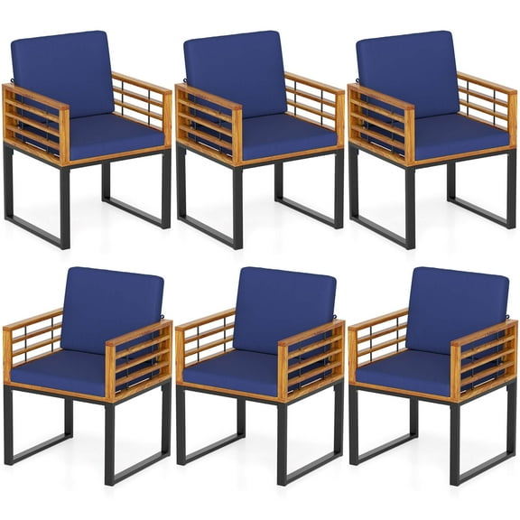 Gymax Patio Dining Chairs Set of 6 w/ Seat Back Cushions & Heavy-Duty Metal Support