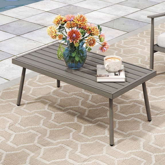 HAPPATIO Outdoor Coffee Table for Patio, Aluminum Patio Coffee Table, Waterproof and Rustproof Modern Rectangle Coffee Table for Deck, Lawn, Yard, Grey