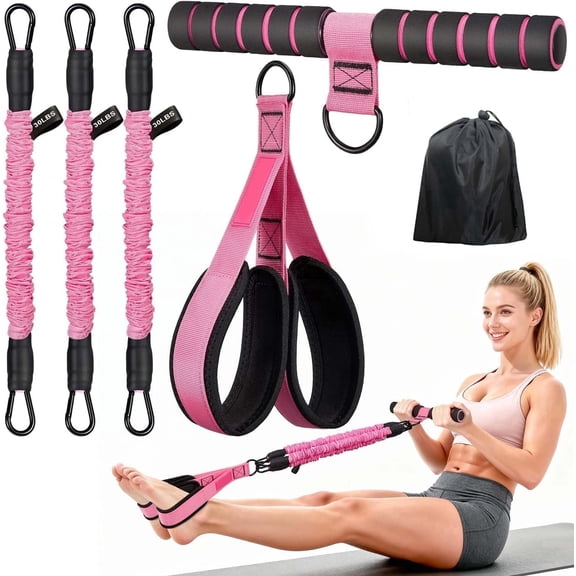Multifunction Pedal Resistance Band with Handle, 3 Tube Adjustable Resistance Bands for Abdomen, Waist, Arm, Core, Leg Workout