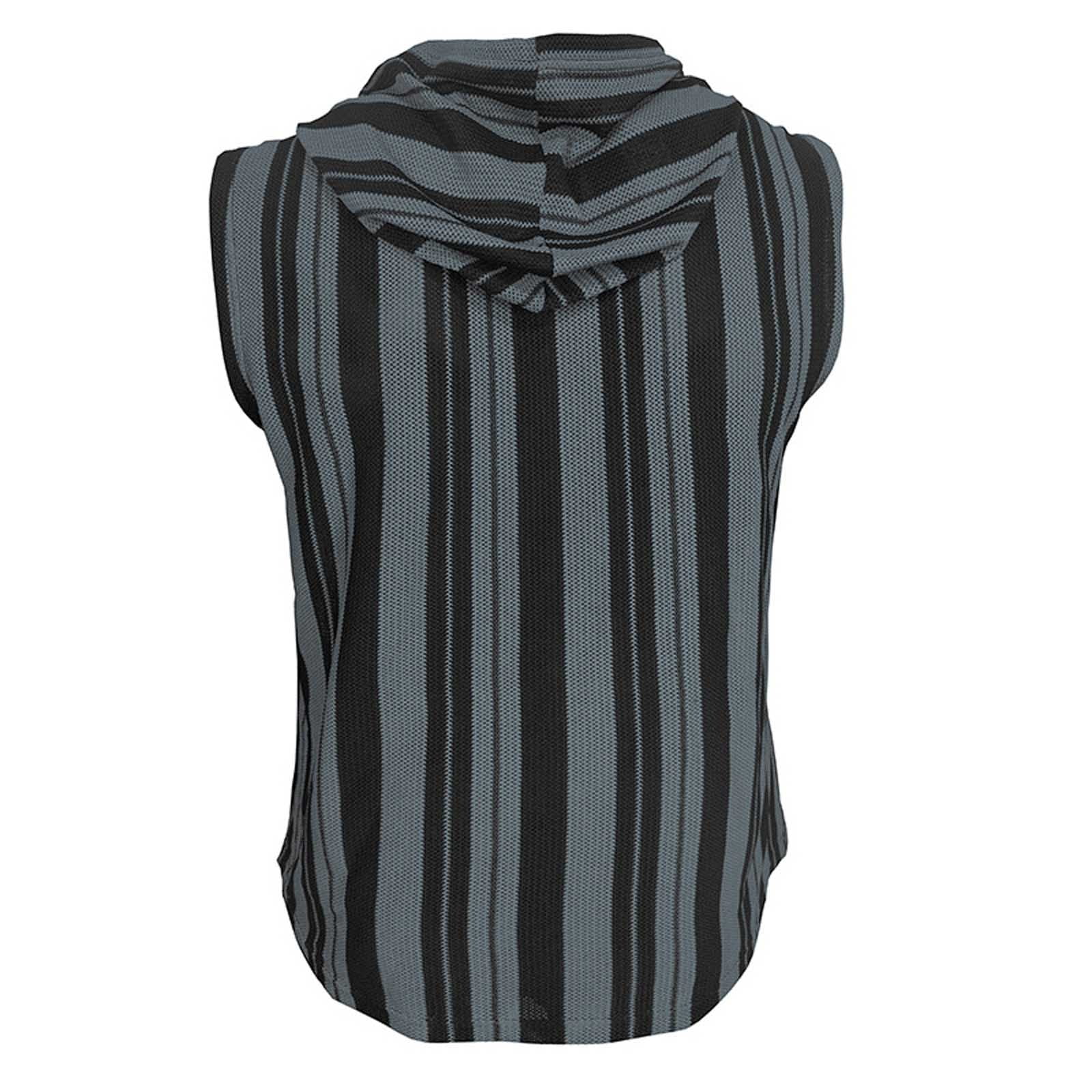 Men's Summer Fashion Striped Cuffless Hoodie With Pocket Sports