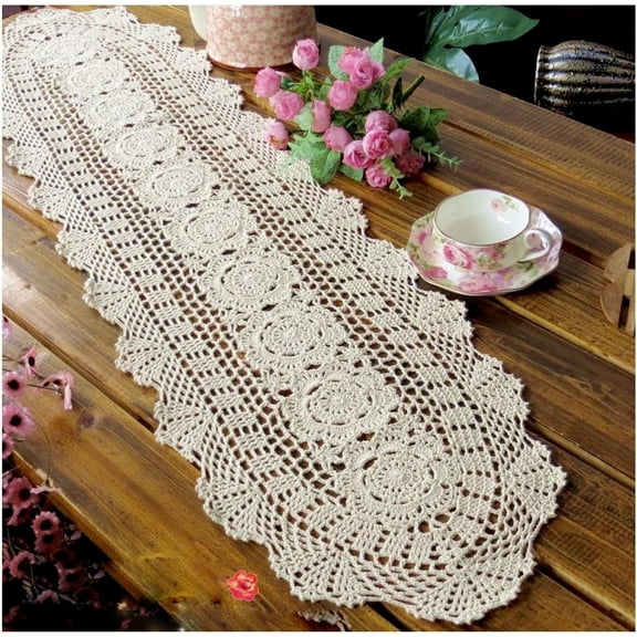 Crochet Table Runners Cotton Sofa Table Cover Lace Doilies Table Runner Dresser Scarf for Home Party Wedding Banquet Decoration