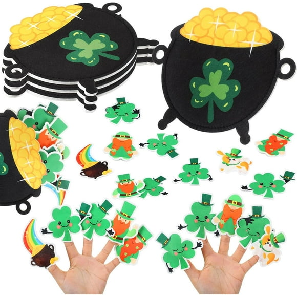 LEEYNEER 3 Set St. Patrick's Day Leprechaun Games St. Patrick's Day Party Decorations Shamrock Finger Puppets Irish Green Party Favors Leprechaun Trap Pot of Gold Kit (Leprechaun