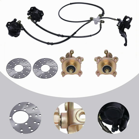 ATV Front Wheel Rim Hub, Steering Knuckle, Brake Disc Rotor & Caliper Kit for 125cc-250cc Go Kart, Quad, Dirt Bike