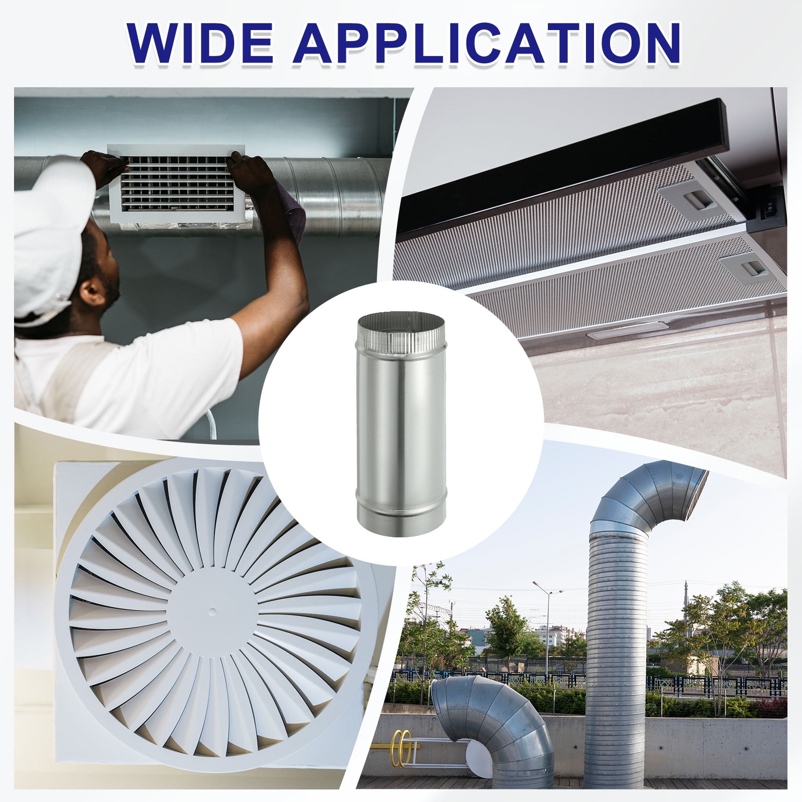 Uxcell 5 x 12 Inch Round Dryer Duct, 1PCS Galvanized Steel Crimped Straight Air Vent Duct Extension Coupler Pipe Adapter Connector for HVAC Dryer Hood Ventilation Chimney, Silver
