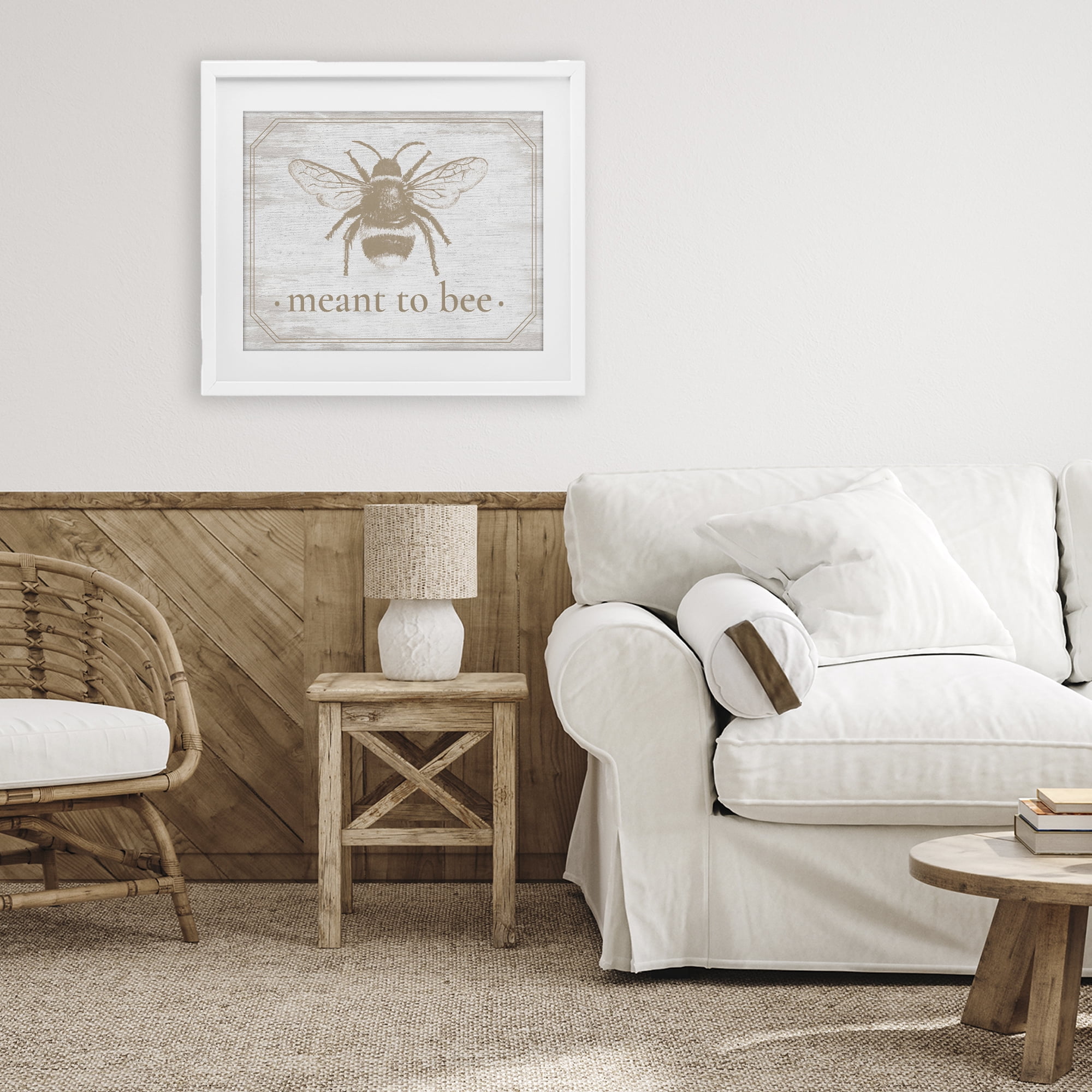 Meant To Bee Rustic Border White Framed Print Under Glass, design by Lettered and Lined