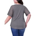 thumbnail image 2 of Sewify Women's Plus Size Tops Short Sleeve Lace Jacquard Spliced Loose Fit Tunic Shirts Cross Rope V Neck Blouses, 1X, 2 of 6