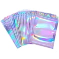 thumbnail image 1 of 100 bolsas resellables a prueba de olores, bolsa de papel de aluminio, bolsa plana con cierre hermético para almacenamiento de alimentos para recuerdos de fiesta (color holográfico, 3 x 4 pulgadas) Rojo Verde, 1 of 5