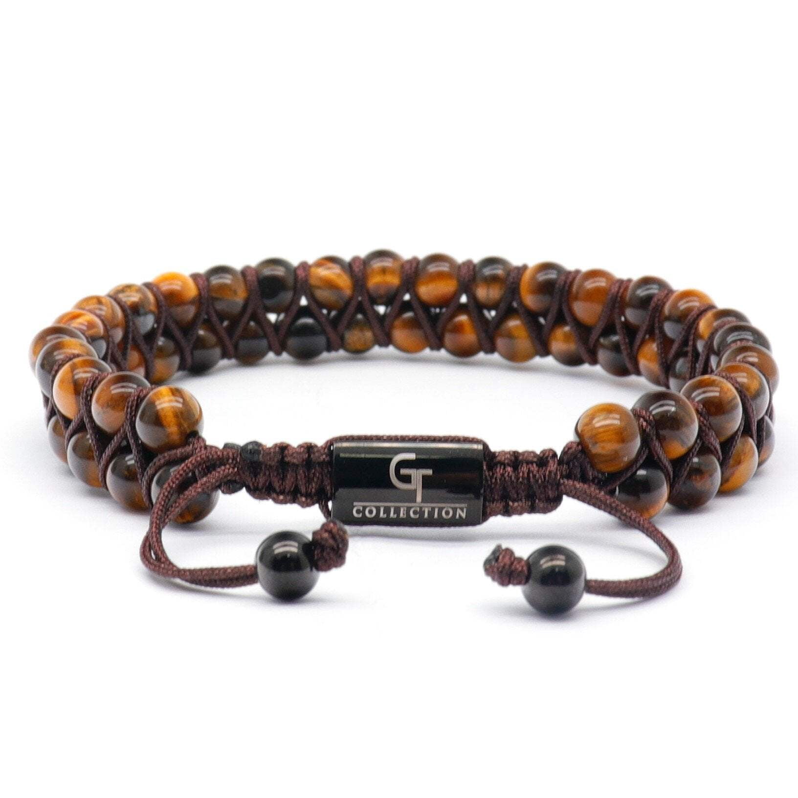 Men's TIGER EYE Double Bead Bracelet | Gift for Men | One Size Fits All | 100% Natural | Gemstone Adjustable Bracelet