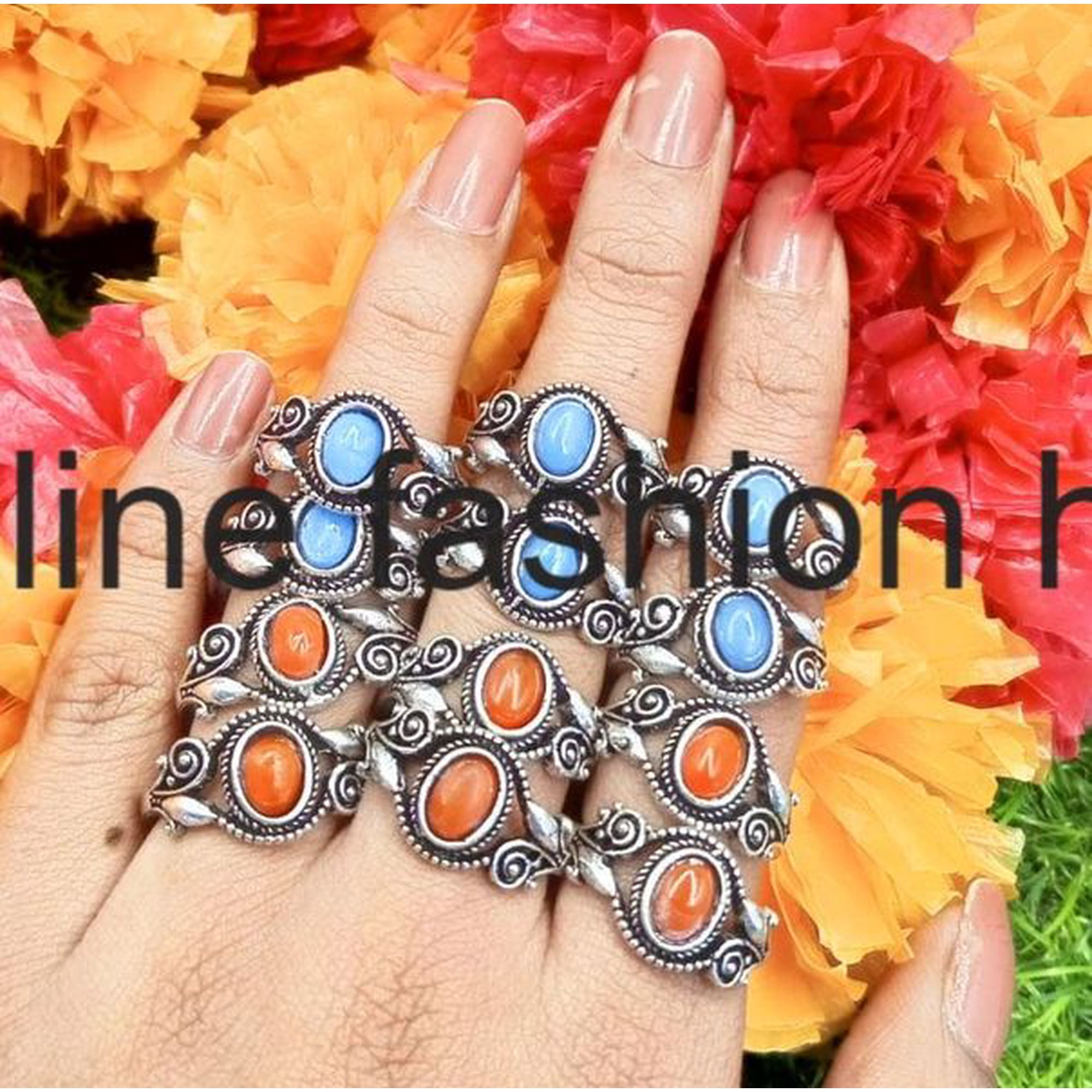 Chalcedony & Mix Gemstone 925 Sterling Silver Plated Handmade 100pcs Ring