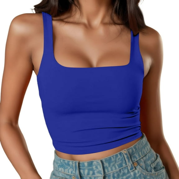 DuoJiaJ Women's Comfortable Sleeveless Camisole Square Neck Double Layer Fitness Casual Basic Open Navel Bra Women’s Basic Tank Tops