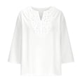 thumbnail image 5 of 3/4 Length Sleeve Womens Tops Spring Summer Casual Cotton Linen Lightweight Loose V Neck Boho T Shirts Blouse, 5 of 6