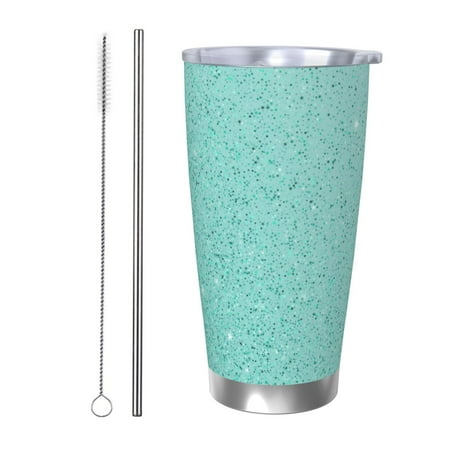 

Qekee Teal Turquoise Glitter Print 20OZ Car Cup Stainless Steel Vacuum Insulated Tumbler Tumbler Cup With Lid And Straw Travel Coffee Mug-Straw Two-piece Set