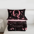 thumbnail image 5 of jejeloiu Pink Glitter Print Butterflies Full Size Comforter Sets For Girls,Modern Monogrammed Q Art Bedding Sets For Kids,Pink Reversible,3-Piece, 5 of 7