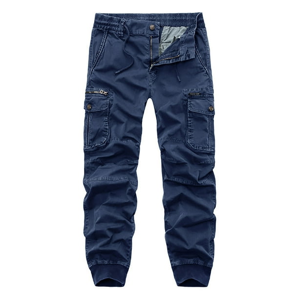 Pantalones largos para hombre, multibolsillos, lavados, informales, para exteriores, de algodón y poliéster