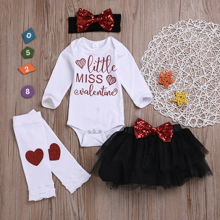 

QIPOPIQ Infant Girl s Clothing Set Clearance Newborn Infant Baby Valentine Romper Tops+Tutu Skirt+Leg Warmer+Hairband Sets