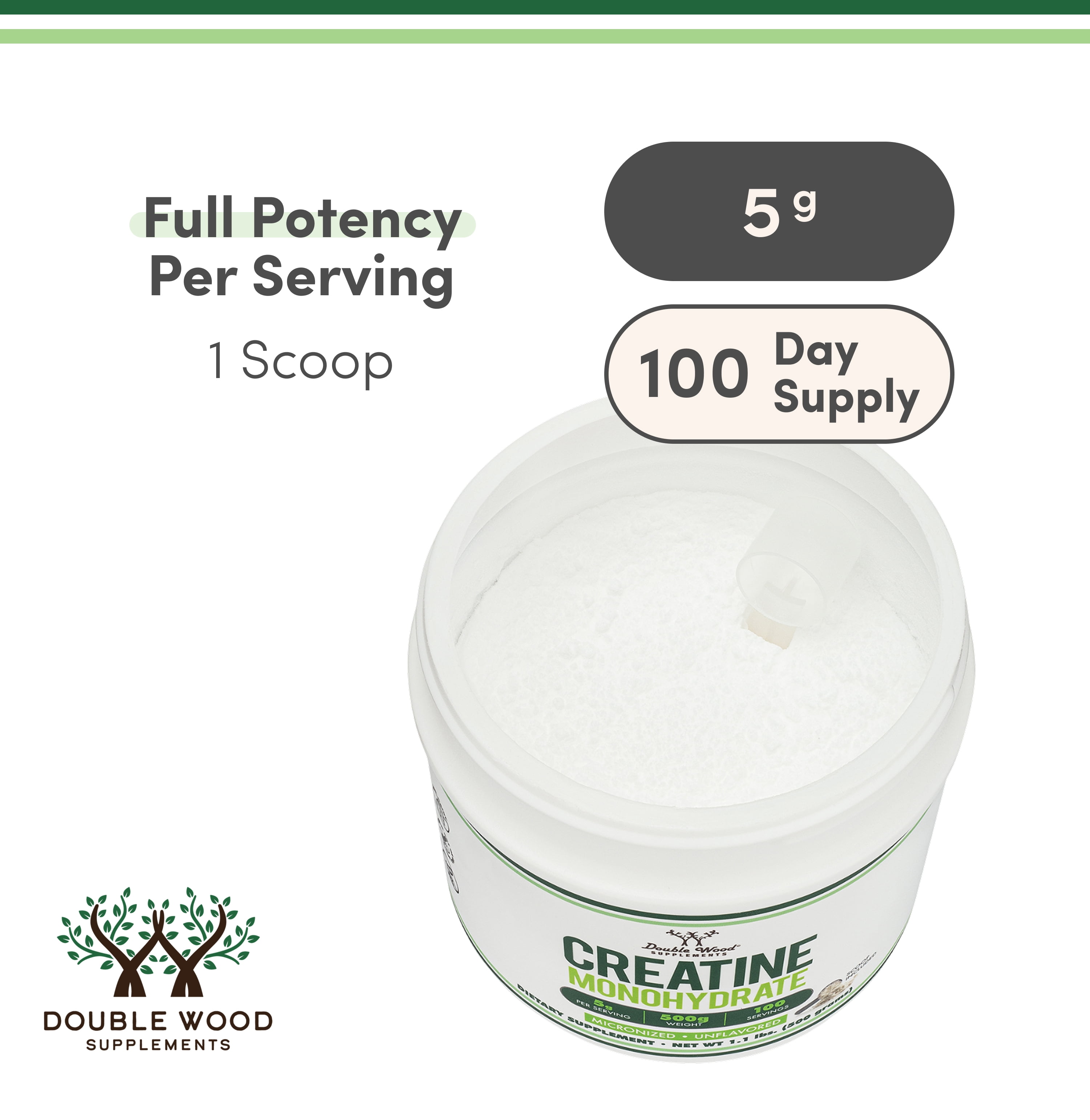 Creatine Monohydrate - 1.1 lbs bulk powder, 100 x 5 gram servings