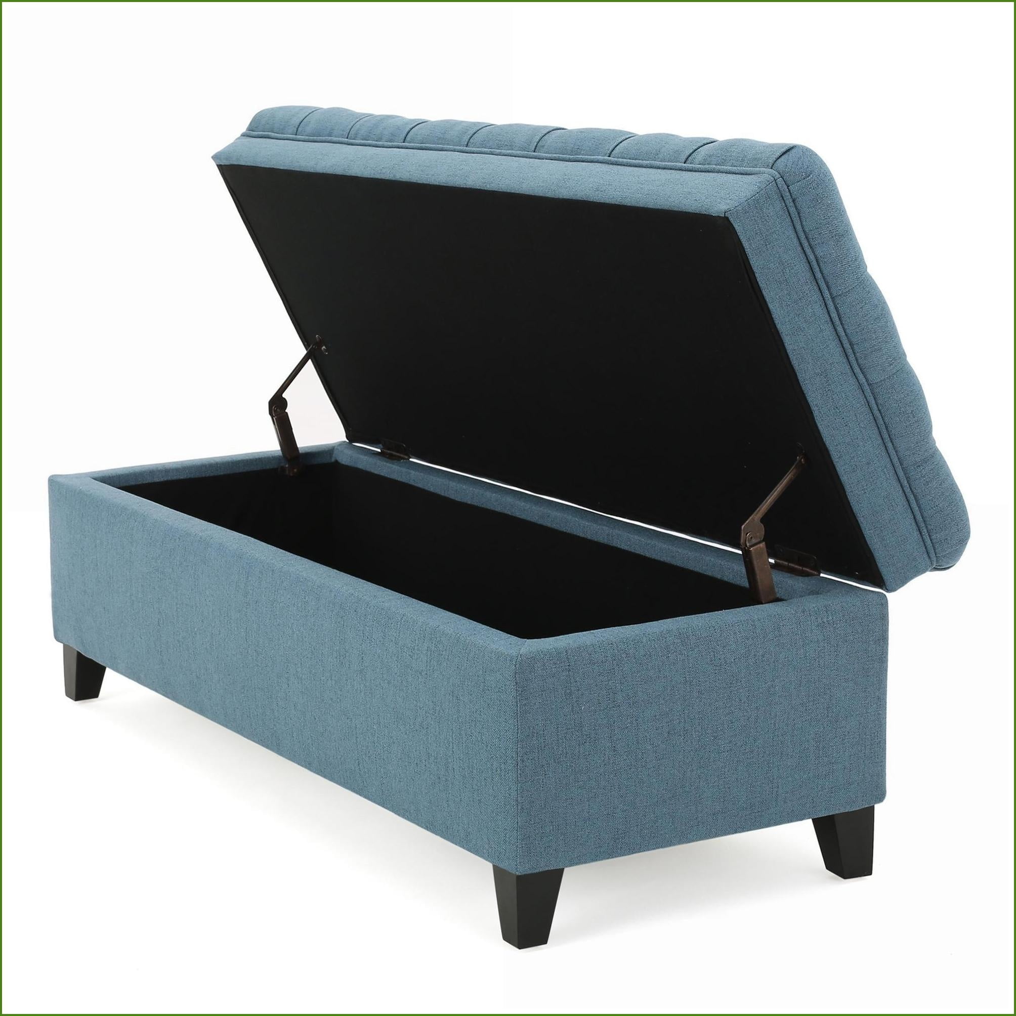 Storage Ottoman, Modern Fabric Navy Blue Birch Legs 50” L x 20.5” W x 18.3” H Living Room Extra Seating | Fabric | Navy Blue