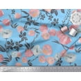 thumbnail image 2 of Soimoi Blue Cotton Duck Fabric Leaves & Peach Floral Watercolor Print Sewing Fabric BTY 42 Inch Wide, 2 of 3