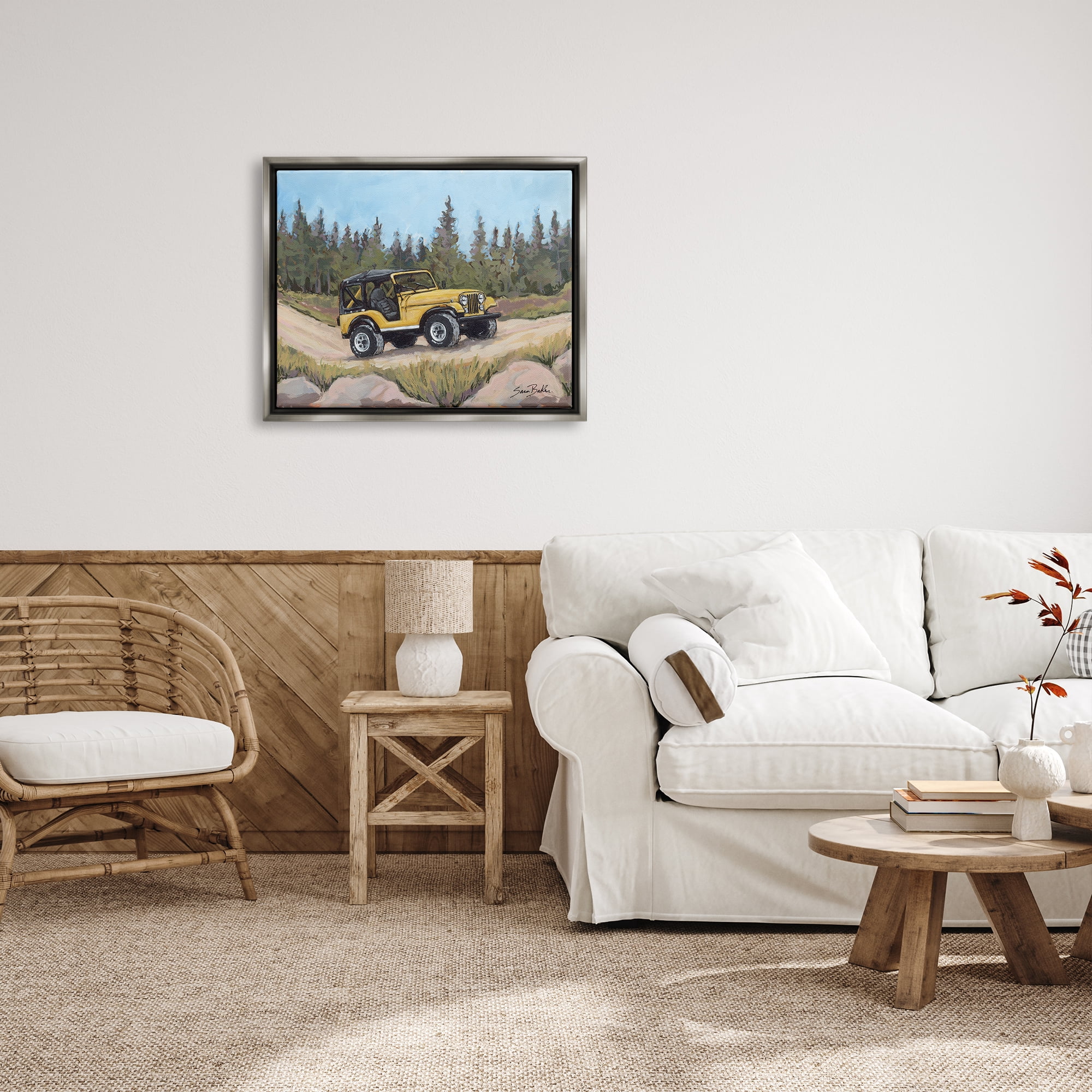 Stupell Off Road Adventure Yellow Truck Transportation Painting Gray Floater Framed Art Print Wall Art