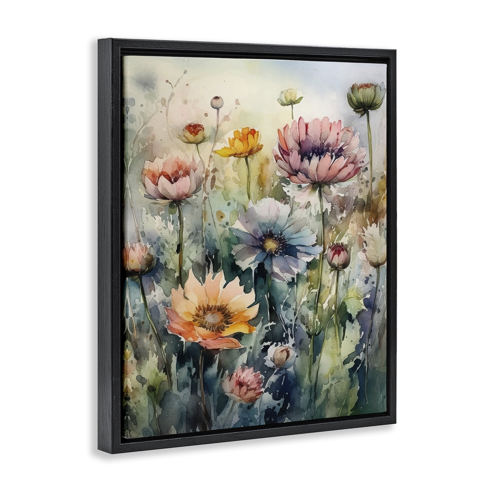 Stupell Industries Wild Gerbera Daisies Plants & Flowers Painting Black Floater Framed Canvas Art Print Wall Art, 25 x 31