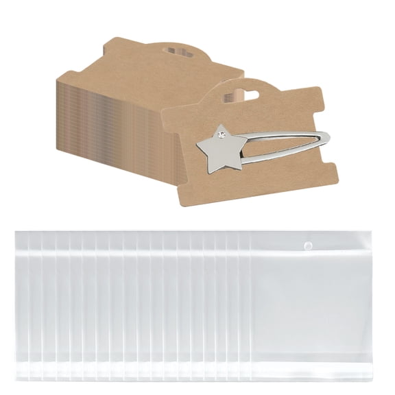 100 Pieces Bracelet Display Cards with Clear Bag, 3.8" x 2.9" Hanging Jewelry Cards Packing for Small Business, Blank Bracelet Paper Holders for Selling Necklace Earrings (Brown)