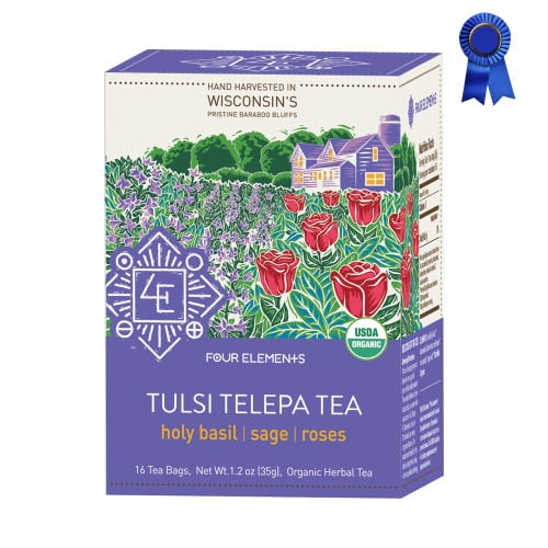 Four Elements Herbals - Organic Herbal Tea Tulsi Telepa Tea - 16 Tea Bags