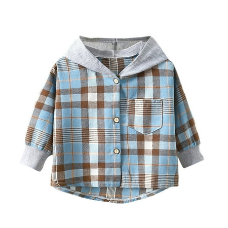 

Toddler Boys Long Sleeve Winter Hooded Child Shirt Tops Coat Children Outwear Baby Cute Fashion Child Clothes Plaid Warm