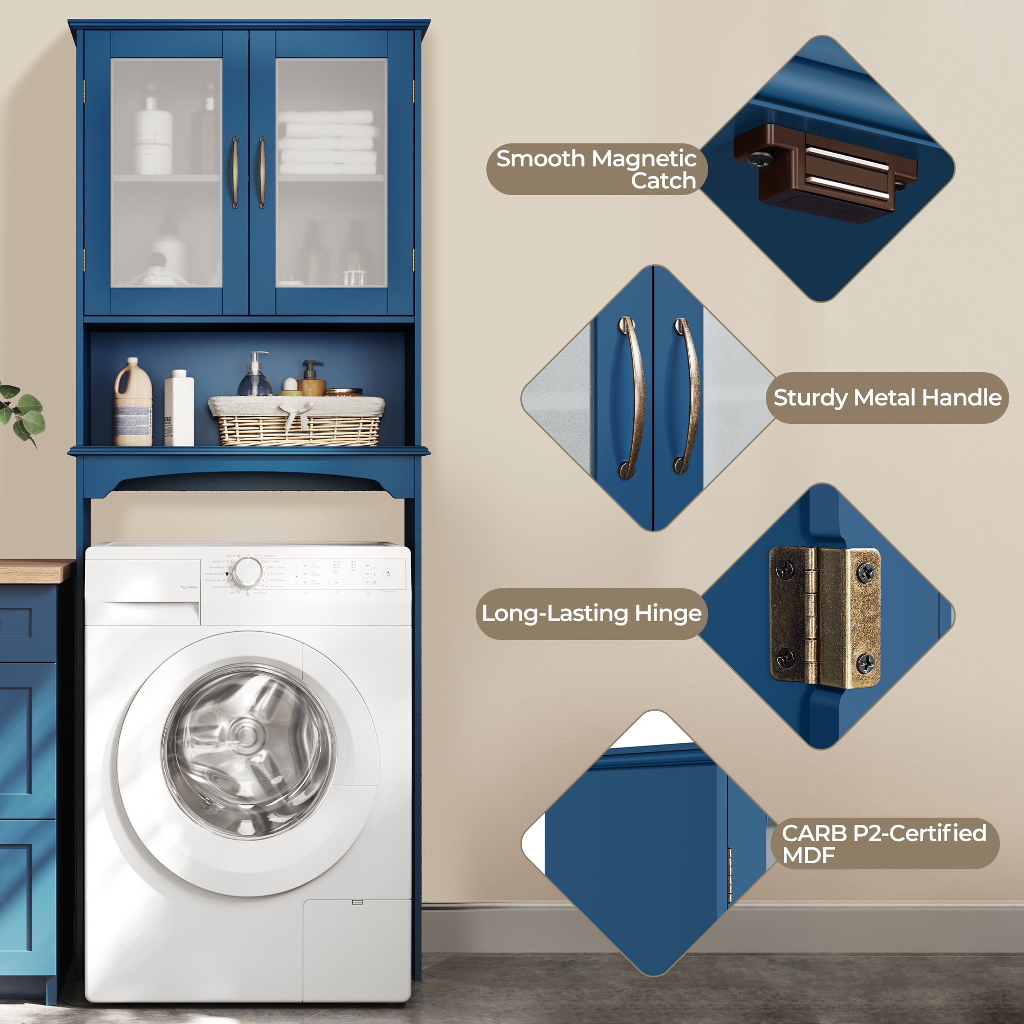 Renwick Modern Over-the-Toilet Storage Cabinet for Bathroom, Navy Blue