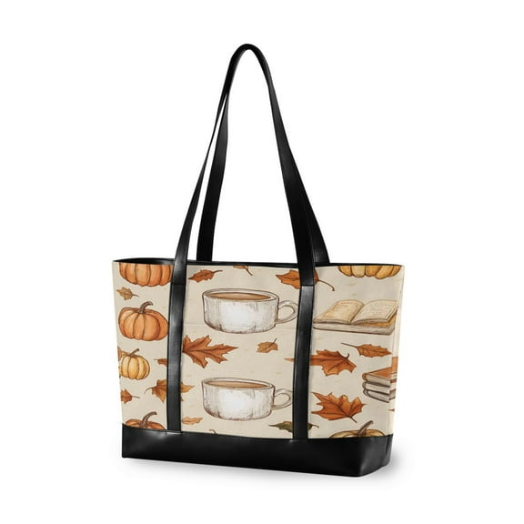 FORMRS Canvas Laptop Tote Bag for Women with 15.6" Computer Compartments Shoulder Handbag, Fall Mug Pattern