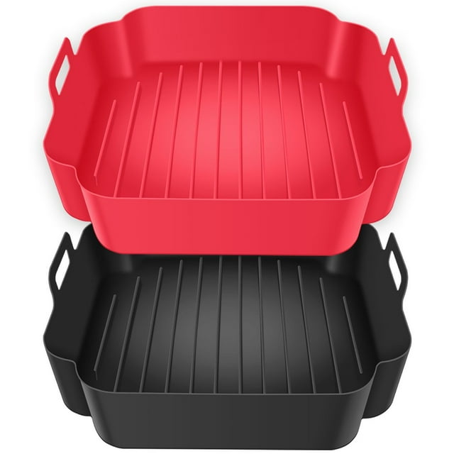Lot de 2 Poêles en Silicone pour Friteuse à Air Chaud avec Poignée, Réutilisables, Doublées, Résistantes à la Chaleur, Carrées, Moule de Cuisson, Accessoires pour Friteuse à Air, Four, Micro-Ondes, Gril
