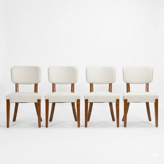GOMYHOME Upholstered Dining Chairs Set of 4, Beige Fabric Side Chairs with Solid Wood Legs