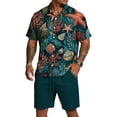 thumbnail image 2 of longantii Men's Sets Elastic Button Down Hawaiian Tops and Shorts Comfy Short Sleeve Beach Blouses and Shorts 2026 Shirt and Beach Shorts Sets Turquoise XXL, 2 of 6