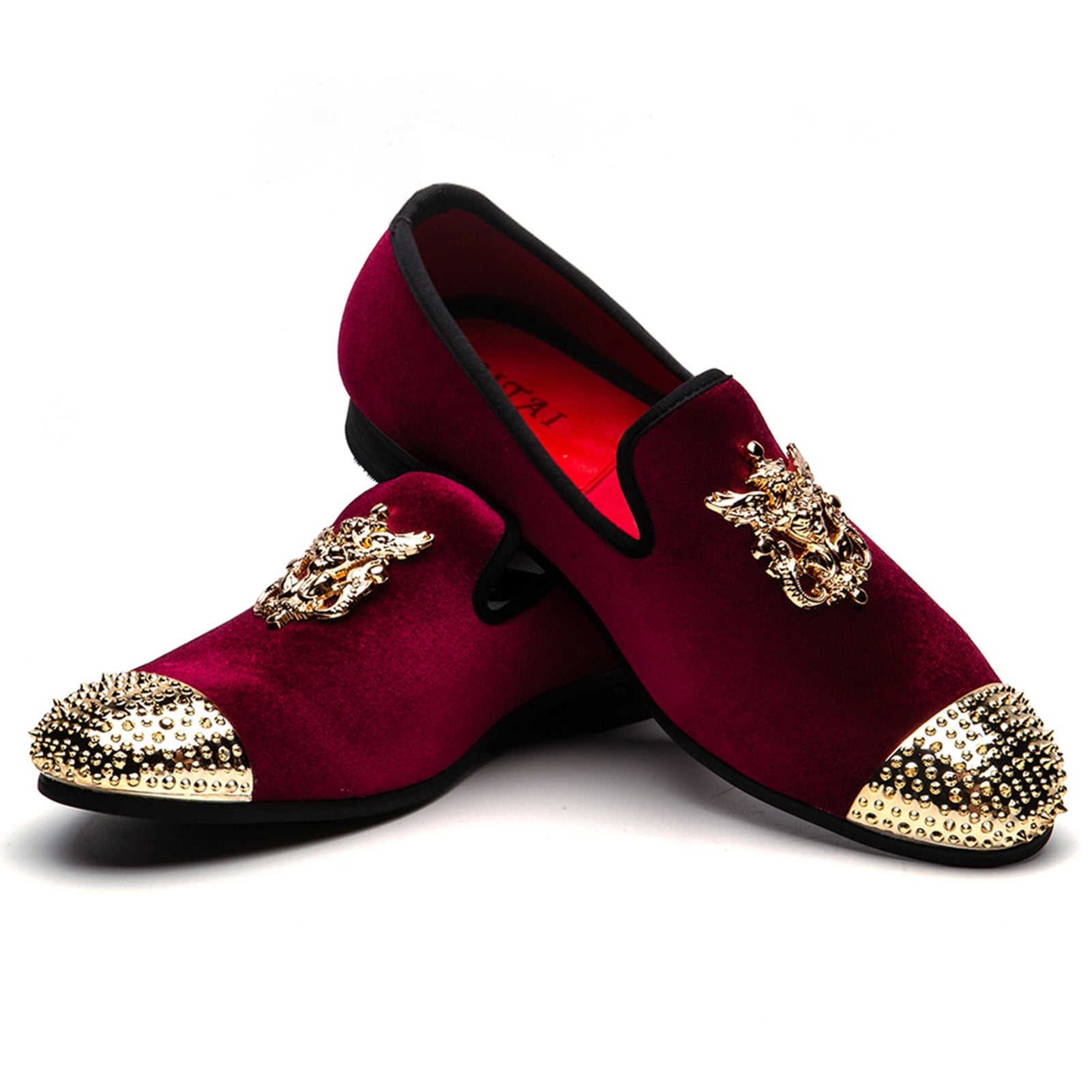 JITAI Men's Velvet Loafers Dress Wedding Party Prom Shoes for Men Red ...