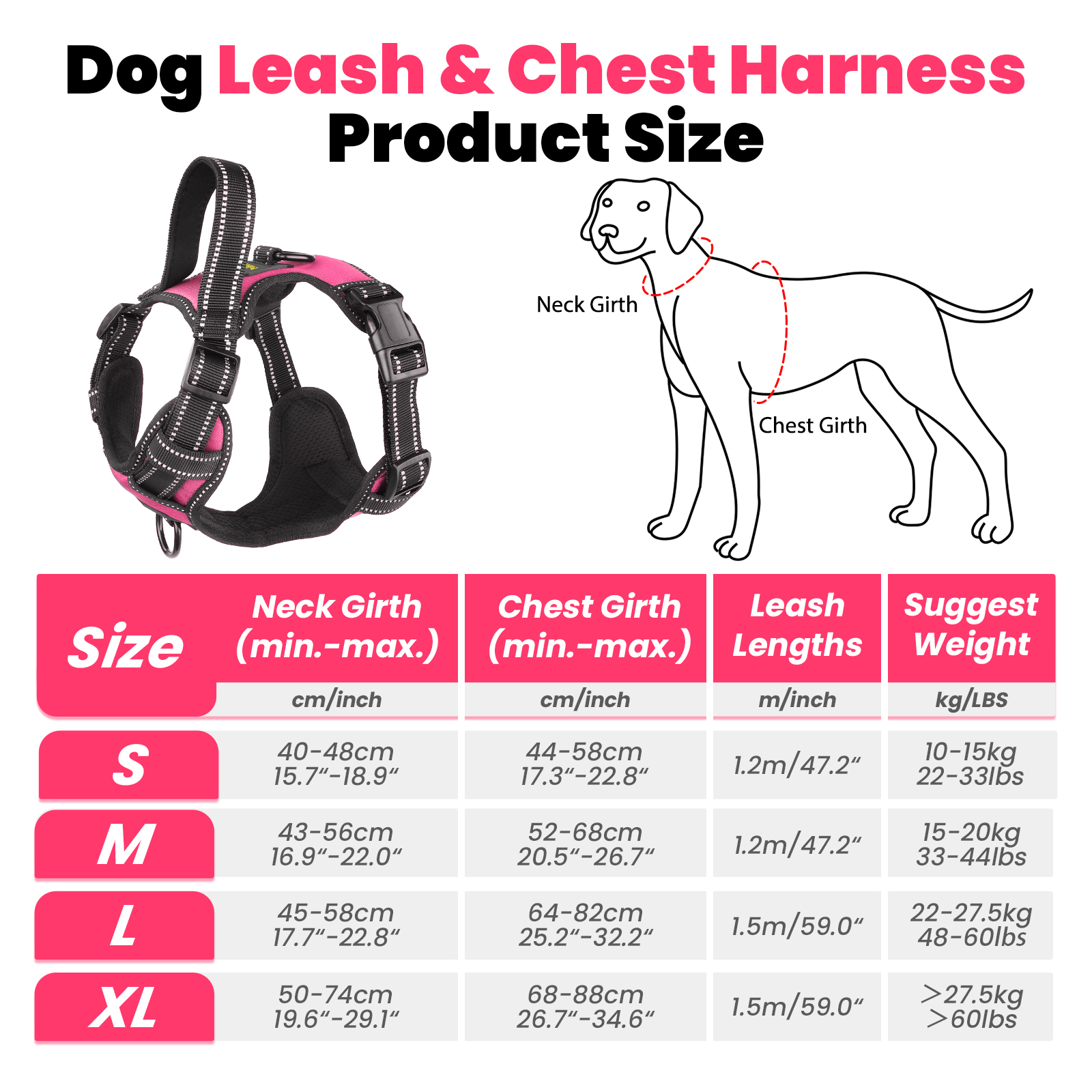 MASBRILL No Pull Dog Harness and Leash Set, Pink, Large photo 7