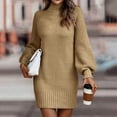 thumbnail image 3 of Prolriy Sweater Dresses for Women 2024 Trendy Autumn Winter Long Sleeve Turtleneck Solid Color Casual Sweater Dress Ladies Sweater Dress Womens Sweater Dress Khaki S, 3 of 6