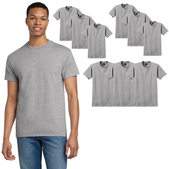 Gildan Ultra Cotton Men's Crew Neck T-Shirt, Short Sleeve Classic Bulk Tee, Sports Gray, 9 pack, S