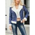 thumbnail image 3 of Shearling Trim Zip-Up Long Sleeve Classic Aviator Jacket for Women Blue X-Large, 3 of 5