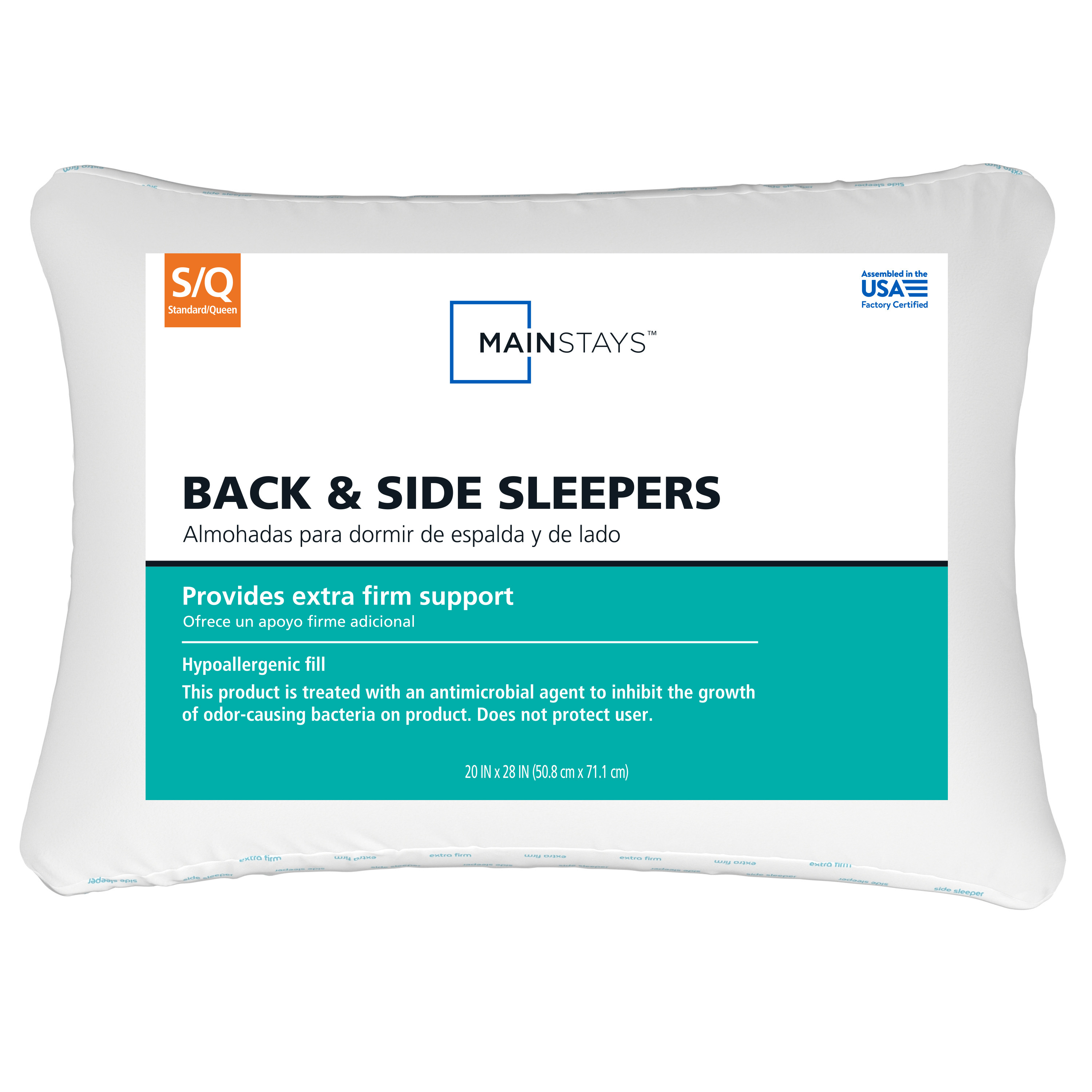 Mainstays Back & Side Sleeper Pillow, Standard/Queen, 2-Pack photo 2
