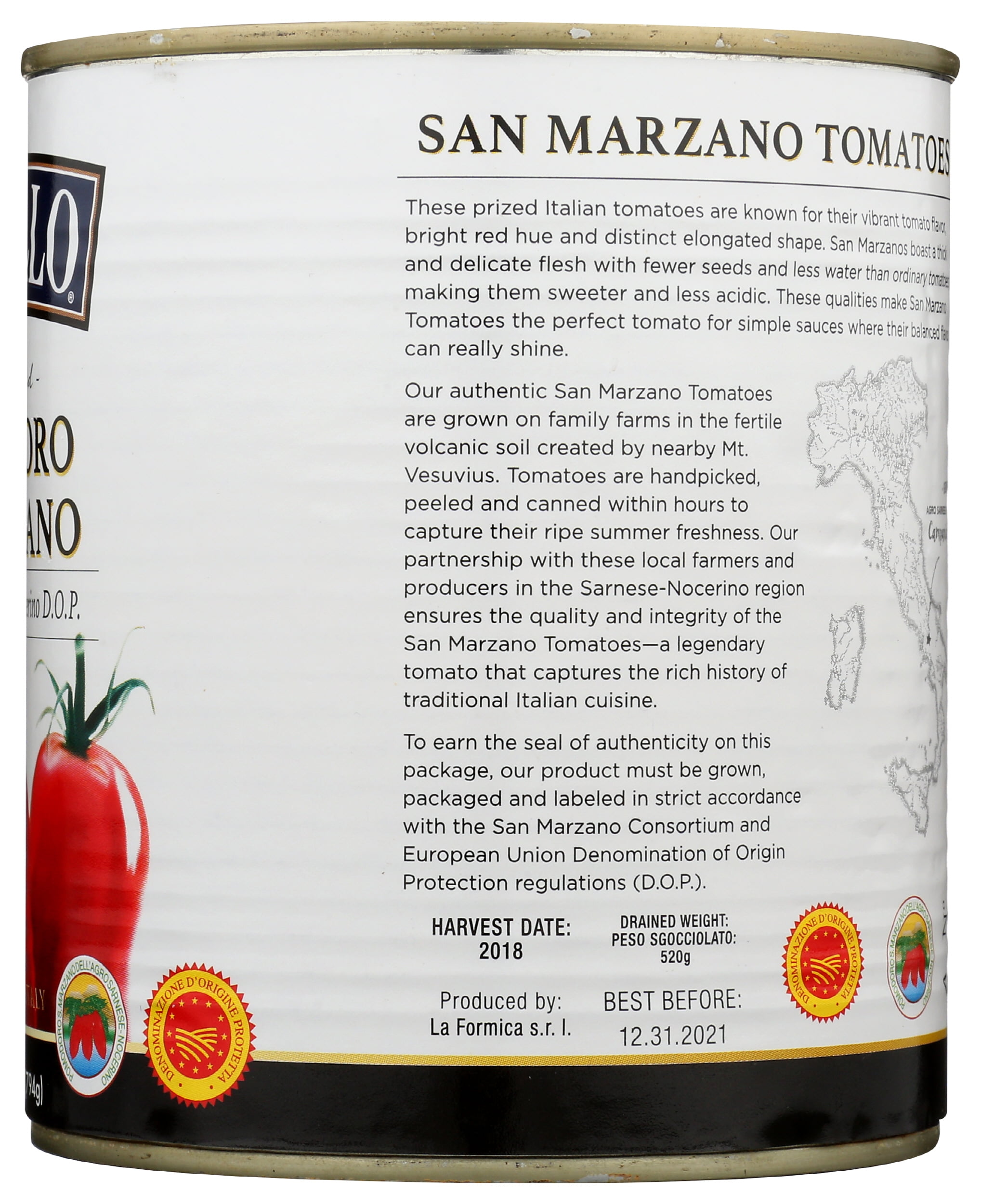 Pack of 6, Delallo San Marzano Style Whole Peeled Tomatoes, 28 oz