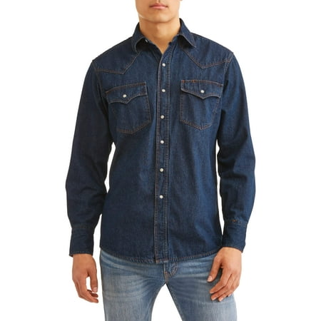 Men's Long Sleeve Washed Denim Flannel Lined Western Shirt