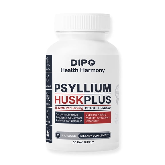 DIPO Psyllium Husk Plus, Daily Fiber Supplement, 60 Capsules