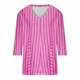 thumbnail image 5 of DeHolifer Womens T Shirt V-Neck 3/4 Sleeve Strip Print Loose Casual T Shirt Summer Fashion Blouse Tops Hot Pink XL, 5 of 5