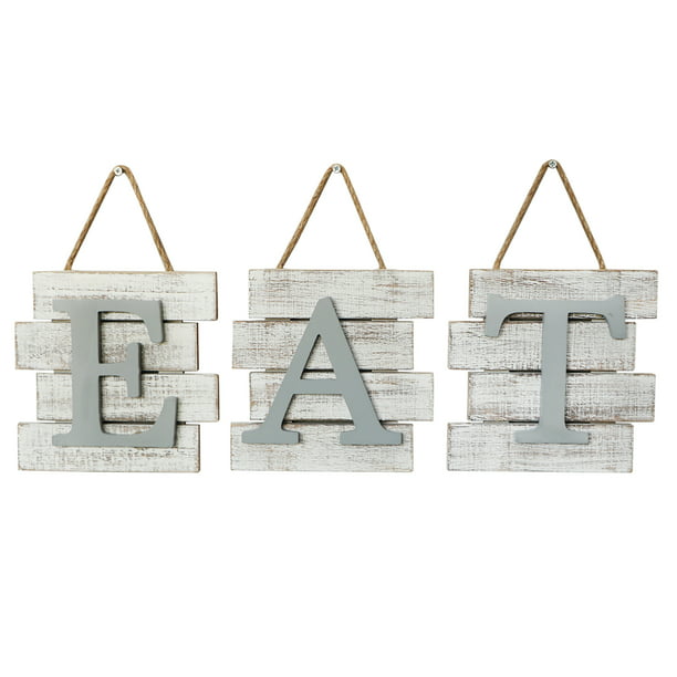 Barnyard Designs Eat Sign Wall Decor For Kitchen And Home Distressed White Rustic Farmhouse Country Decorative Art 24 X 8 Com - Decorative Wall Plaques For Kitchen