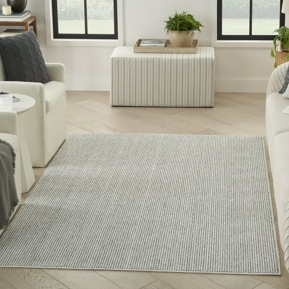 Nourison Textured Home All-over design Ivory Grey 5'3" x 7' Area Rug (5x7)