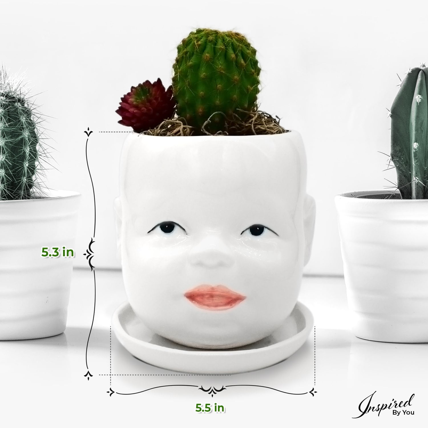 Ceramic Succulent Pot | Cute Indoor Outdoor Head Planter | Unique Novelty  Face Décor for Cactus, Plants, and Flowers - White
